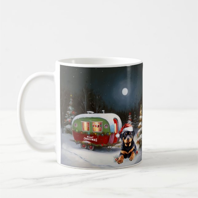 Caneca De Café Aventura de Natal da Caravana do Rottweiler de Inv (Esquerda)