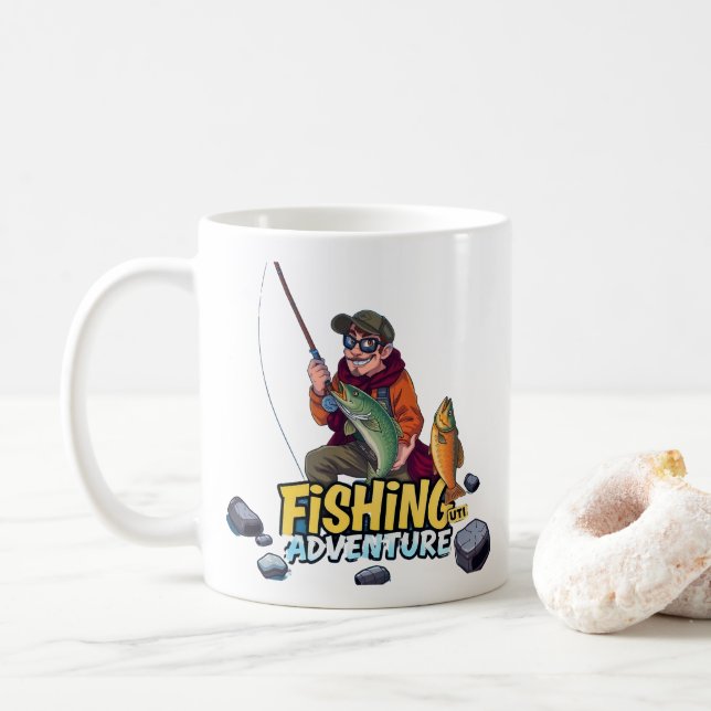 Caneca De Café Aventura de Pesca Final: Captura do Dia! (Com Donut)