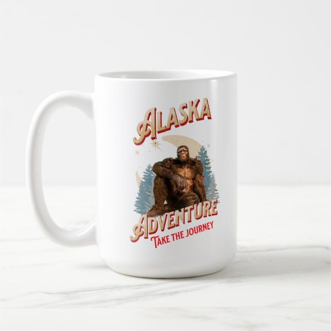 Caneca De Café Aventura do Pé Grande do Alasca Arte Retro da Natu (Esquerda)