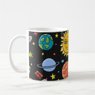 Caneca De Café Aventura espacial: planetas, padrões de foguetes.