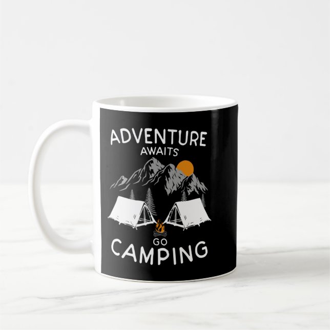 Caneca De Café Aventura espera, acampam na natureza para caminhar (Esquerda)