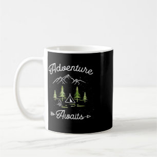 Caneca De Café Aventura Espera Acampamento Hiking Viagem Exterior