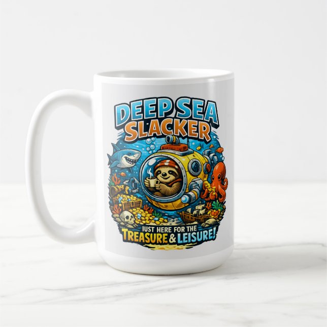 Caneca De Café Aventura Humorística no Oceano Fofinha, arte engra (Esquerda)
