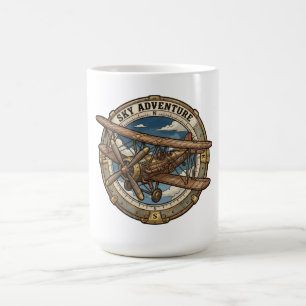 Caneca De Café Aventura no Céu Biplano Steampunk Vintage