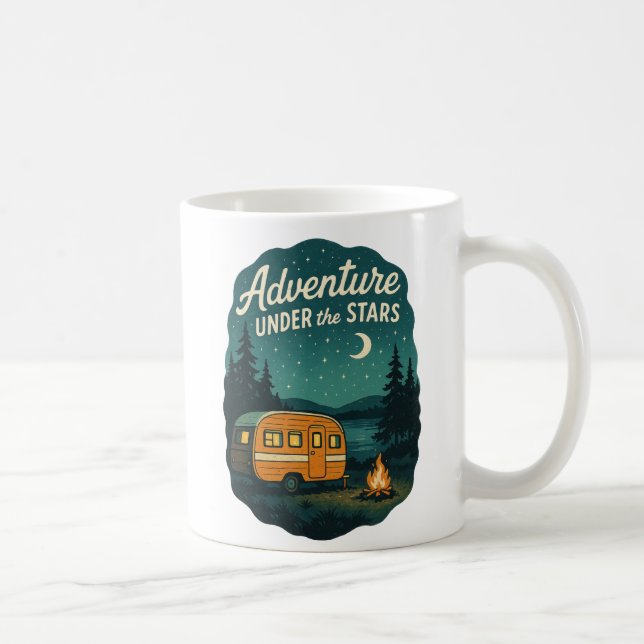 Caneca De Café Aventura sob a Arte de Acampamento Retroativo das  (Direita)