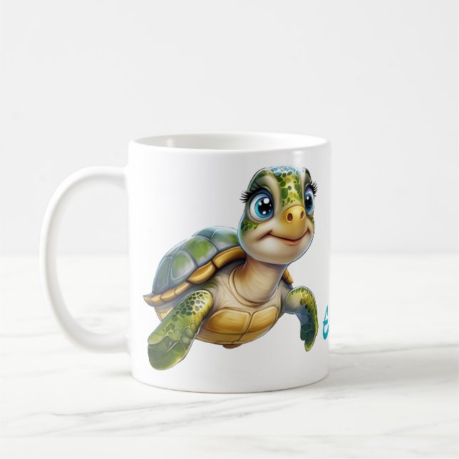 Caneca De Café Aventuras submarinas com a tartaruga alegre. (Esquerda)