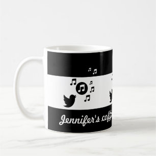 Caneca De Café Aves canoras personalizadas preto e branco