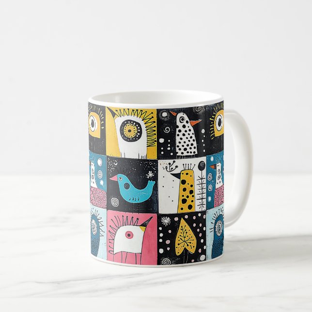 Caneca De Café Aves Cósmicas e Sonhos de Doodle (Frente Esquerda)