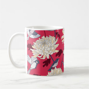 Caneca De Café Aves e Chrysanthemum: Vintage Floral