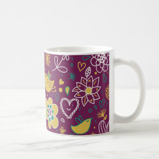 Caneca De Café Aves e Flores de Vinho