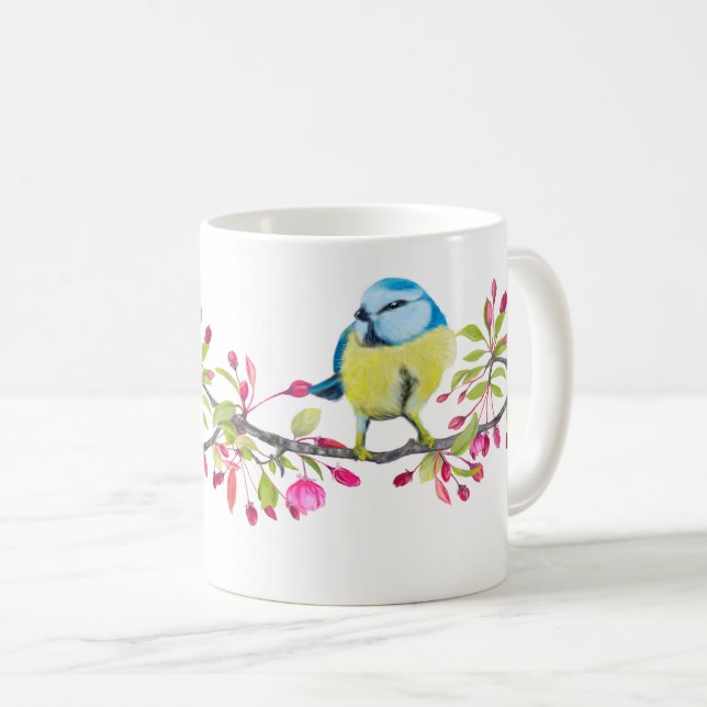 Caneca De Café  Aves e Flores, Linda Lata Delicada (Frente Esquerda)