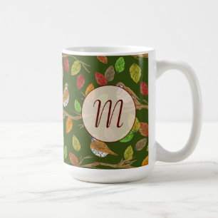 Caneca De Café Aves e queda deixam monograma inicial personalizad