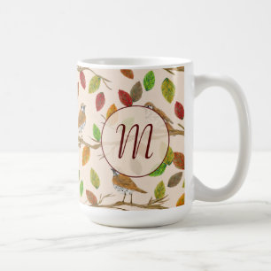 Caneca De Café Aves e queda deixam monograma inicial personalizad