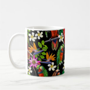 Caneca De Café aves exóticas e flores lindas