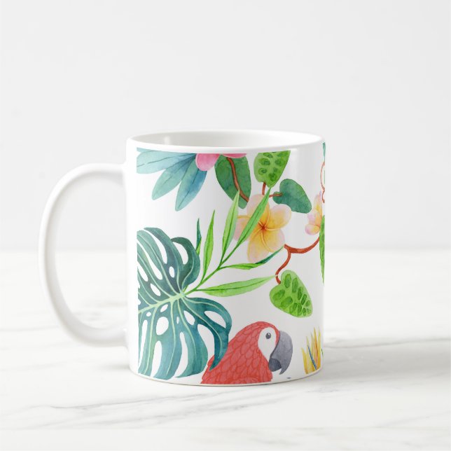 Caneca De Café Aves exóticas, padrão sem costura de aquarela da f (Esquerda)