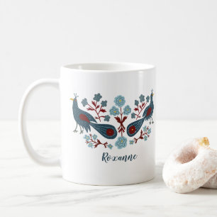 Caneca De Café Aves Flores Boho Design PERSONALIZADAS