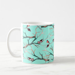 Caneca De Café Aves nos ramos das árvores pintadas à mão