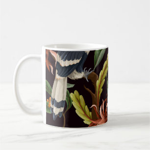 Caneca De Café Aves Tropicais: Folhas Vintage e Flores