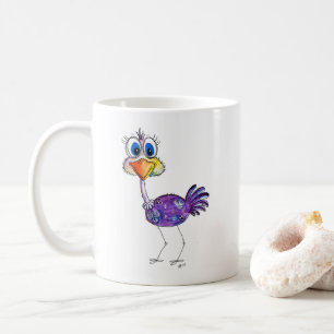 Caneca De Café Avestruz Roxa Feliz Caprichosa