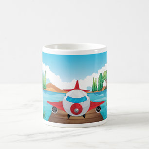 Caneca De Café Avião Cartoon no Lago Diversão Viagem