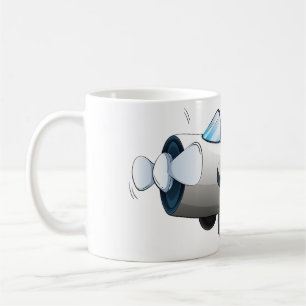 Caneca De Café Avião de Propulsor de Desenho Animado Branco Estil