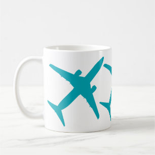 Caneca De Café Avião Gráfico em Azul Água