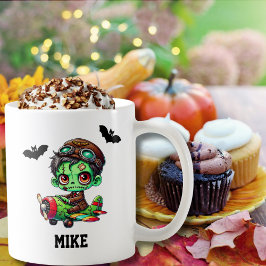 Caneca De Café Avião Morcego de Zumbi Caprichoso Halloween Aquare