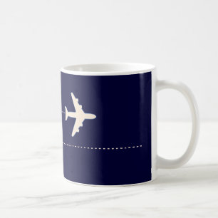 Caneca De Café avião viagem com linha pontilhada