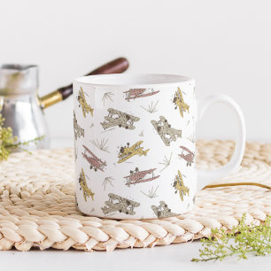 Caneca De Café Aviões biplanos Art Déco rugindo - padrão vermelho