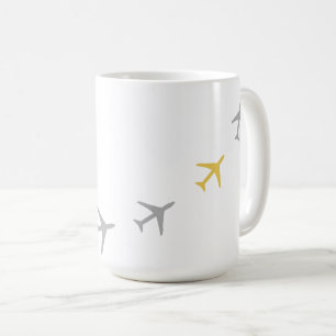 Caneca De Café Aviões de Cinza Amarelo Aviões Aviões Aviários Voo