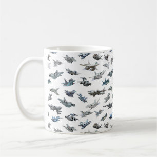 Caneca De Café Aviões militares de desenho animado com padrão uni