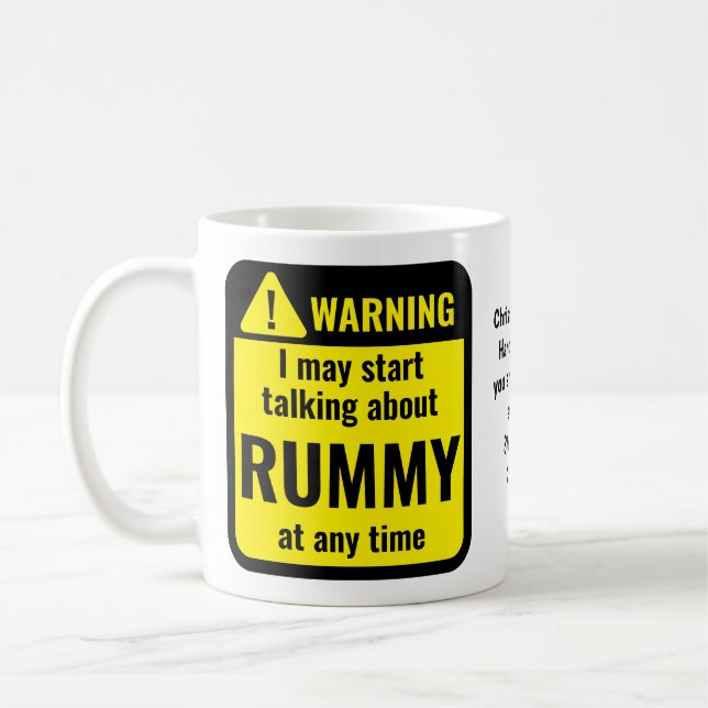 Caneca De Café Aviso Personalizado Divertido de Rummy (Esquerda)