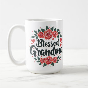 Caneca De Café Avó Abencoada Floral Vintage Rosas Tipografia