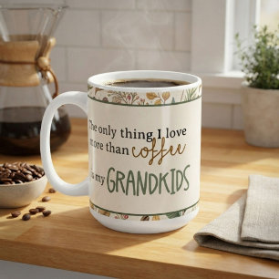 Caneca De Café Avó Amante de Café Nomes dos Netos Creme Marrom