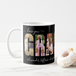 Caneca De Café Avó Amor Sete Foto Nomes Netos Preto