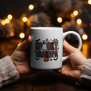 Caneca De Café Avô Assustador de Halloween   Camuflado Xadrez Mis