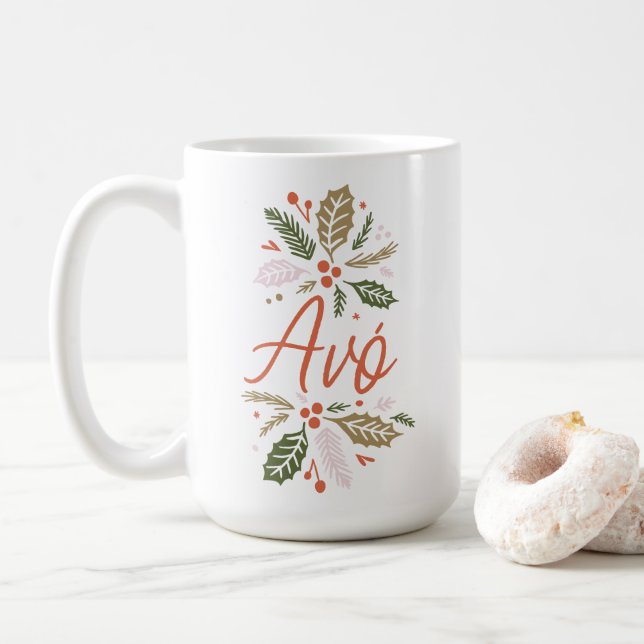 Caneca De Café Avó Bright Holly Christmas Red Script (Com Donut)