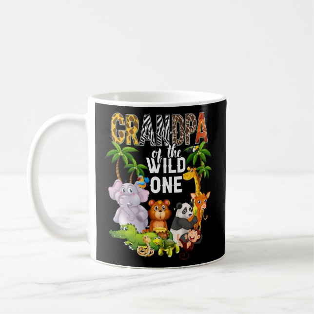 Caneca De Café Avô Da Selva Safari De Um Aniversário (Esquerda)