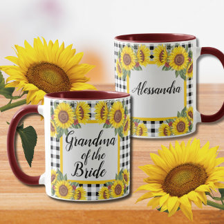 Caneca De Café Avó de Bride Personalizada Gingham Sunflower