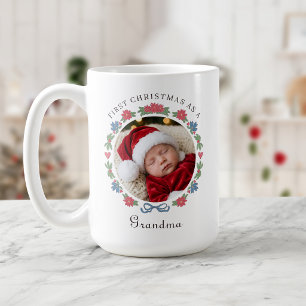 Caneca De Café Avó de Natal Azul Vermelho Nórdico Foto 1º Natal