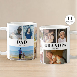 Caneca De Café Avô e Pai Ano Est. 11 Colagem de Fotos
