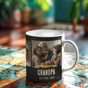 Caneca De Café Avô estabeleceu foto 3 script grunge preto