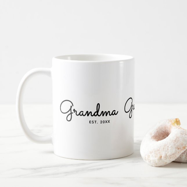 Caneca De Café Avó Estabeleceu Rótulo Preto Mínimo (Com Donut)