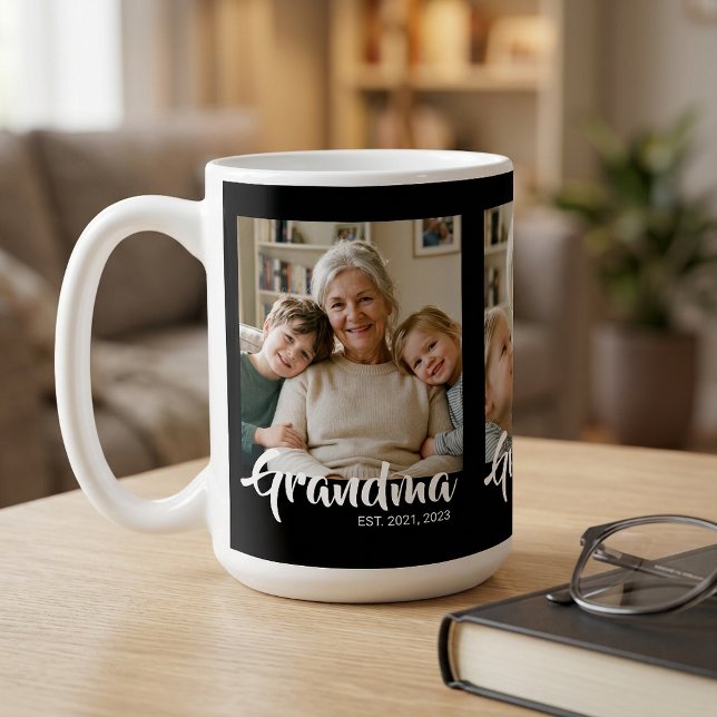 Caneca De Café Avó Estabelecida Roteiro Preto 3 Foto (Grandma Established Script Black 3 Photo Coffee Mug)