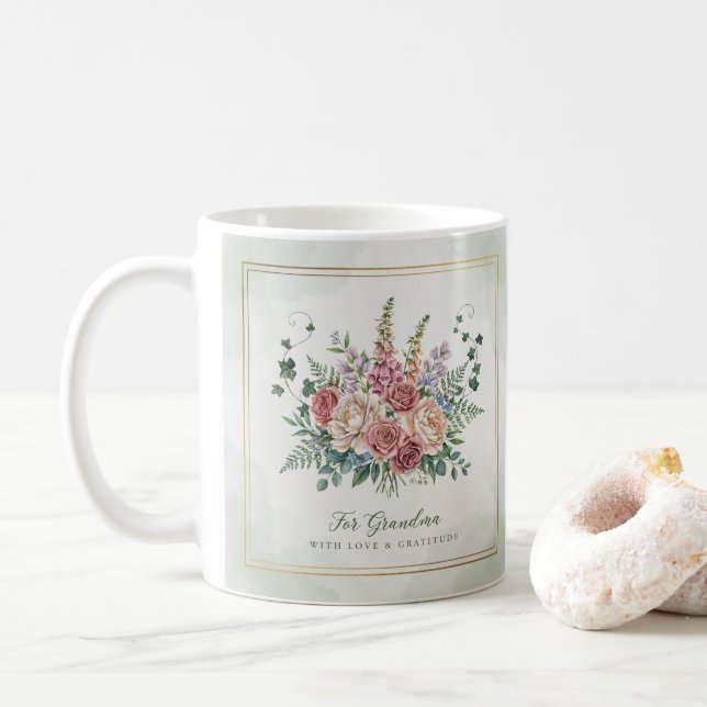 Caneca De Café Avó Floral Botânica Vintage (Com Donut)