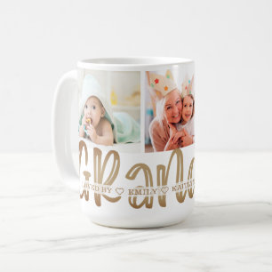 Caneca De Café Avó MODERNA FOFa 3 Foto Personalizada Dourada