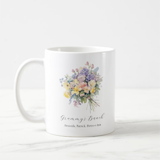 Caneca De Café Avó Personalizada Buquê de Flores Netos (Esquerda)