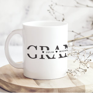 Caneca De Café Avó Simples Preto Branco Adicionar Nomes