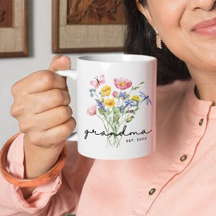 Caneca De Café Avó Wildflower Elegante Minimalista
