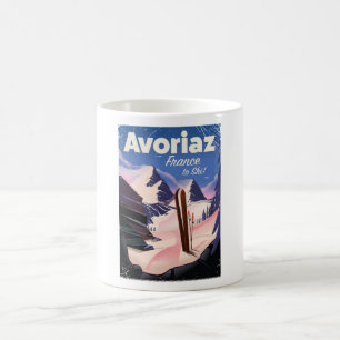 Caneca De Café Avoriaz, poster de viagem de esqui francês
